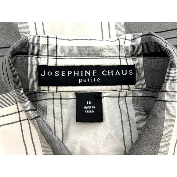 Josephine Chaus 10P Vintage Silk Plaid Blouse Black Gray Uptown Archivist Style - Picture 8 of 11